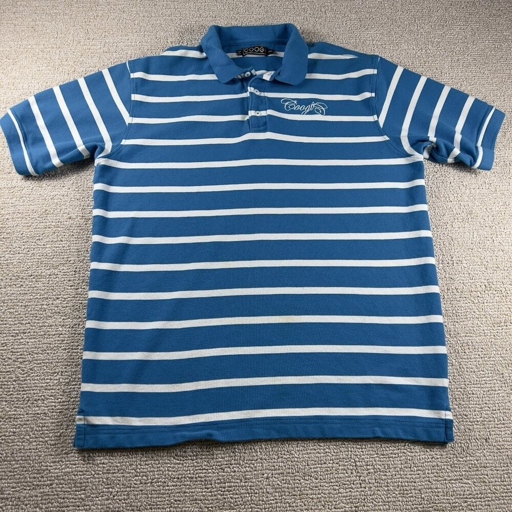 Coogi Striped Logo Polo Shirt Blue White Men’s Size XXL